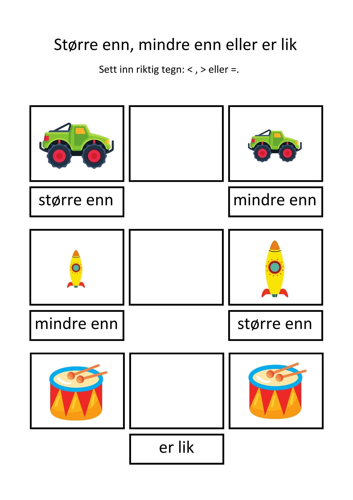 Sammenligne størrelser - større enn, mindre enn og er lik + spill & plakater - Bilde 2