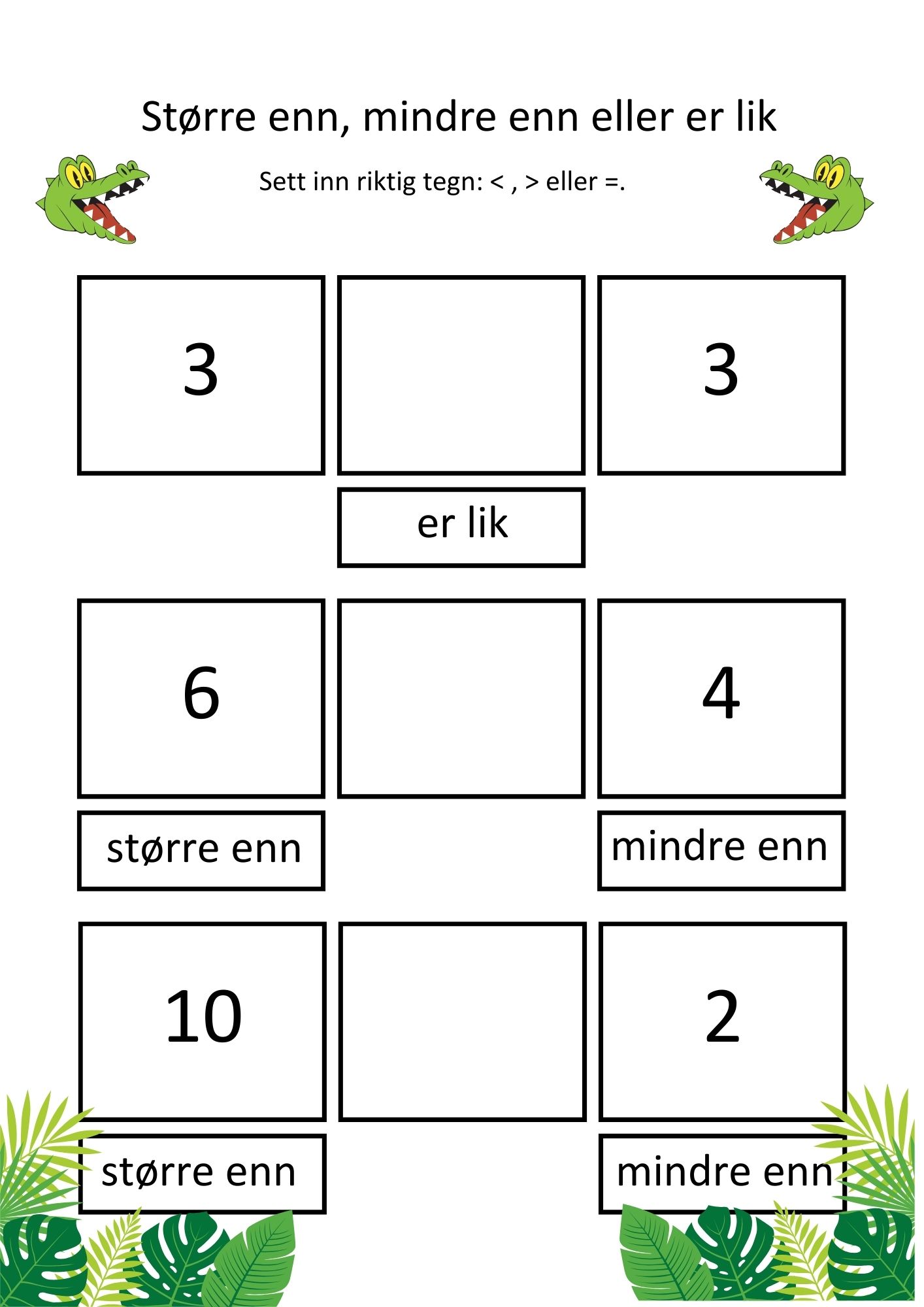 Sammenligne størrelser - større enn, mindre enn og er lik + spill & plakater - Bilde 5