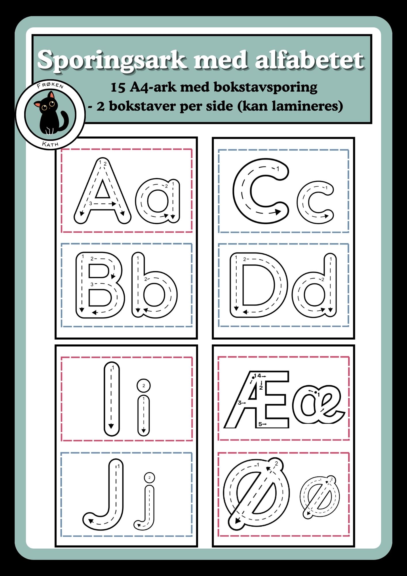 Sporingsark med alfabetet (store og små bokstaver)