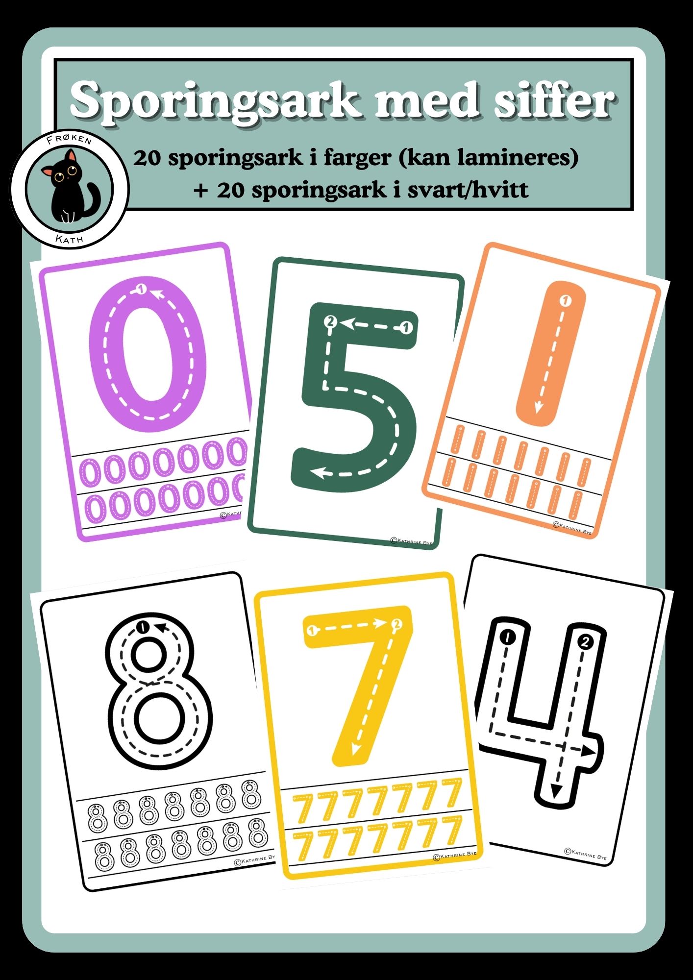 Sporingsark med siffer - 20 sporingsark i farger + 20 sporingsark i svart/hvitt