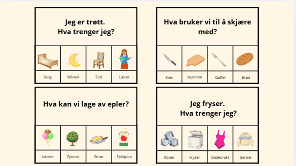 Spørsmålskort - hva, hvem, hvor