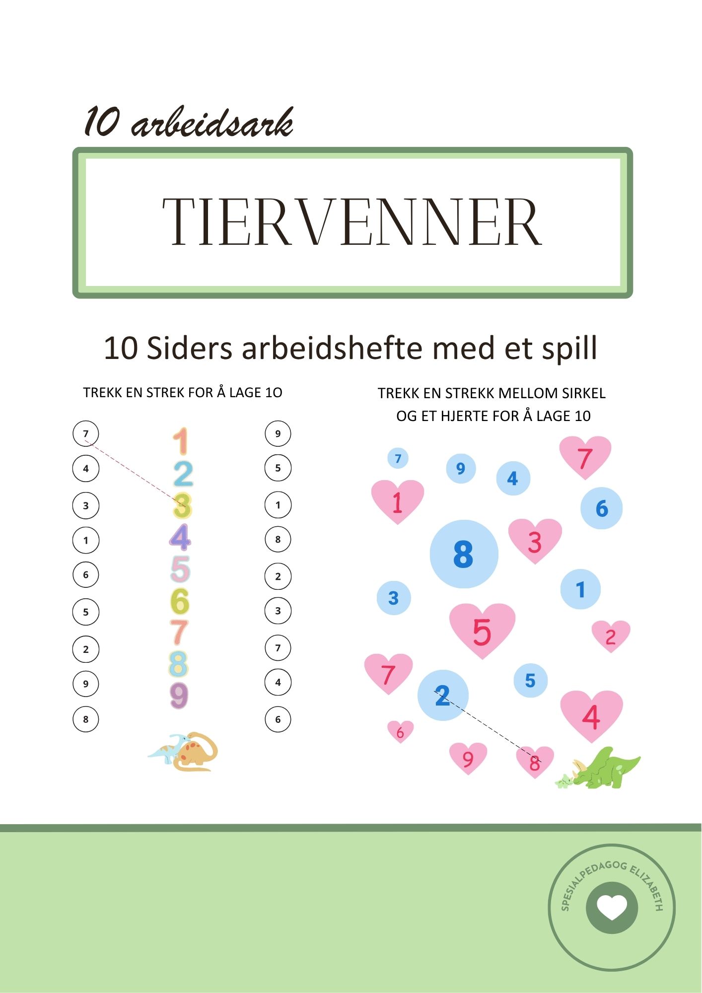 Tiervenner, arbeidshefte med 10 sider