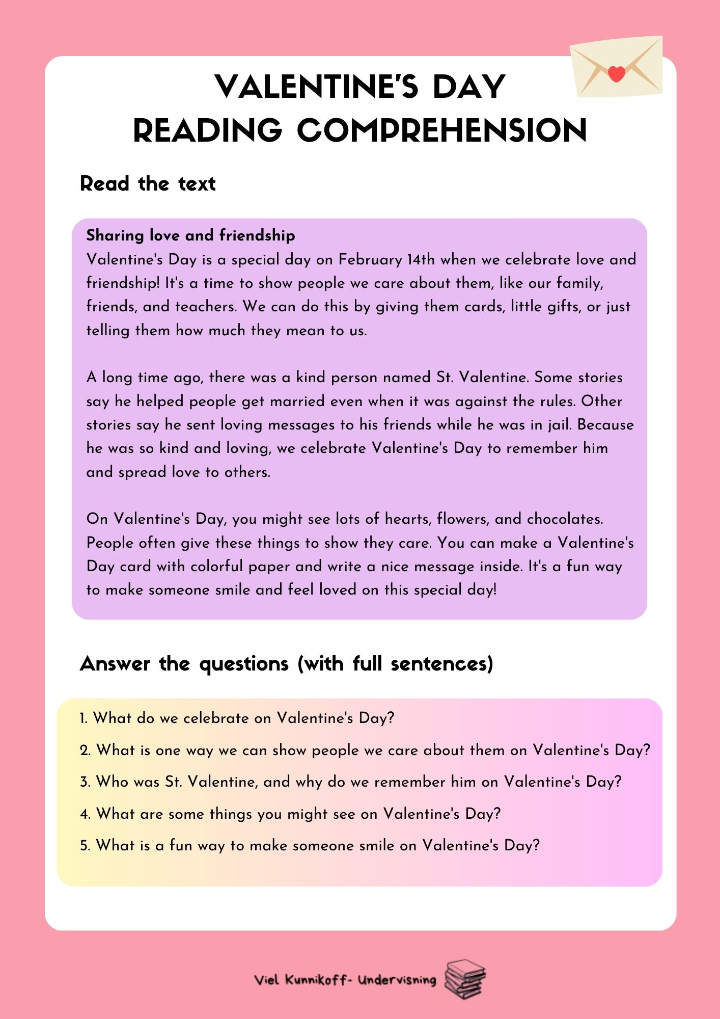 Valentine's Day - Reading Comprehension
