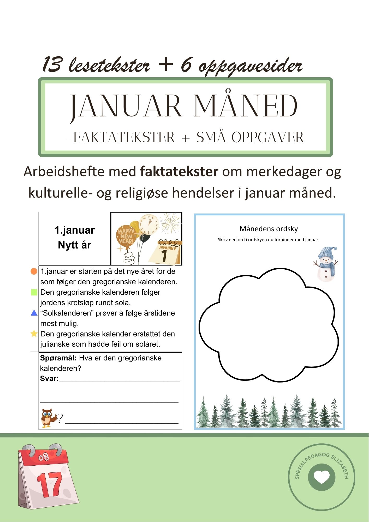 Januar måned - faktatekster om merkedager og kulturelle- og religiøse hendelser + små oppgaver