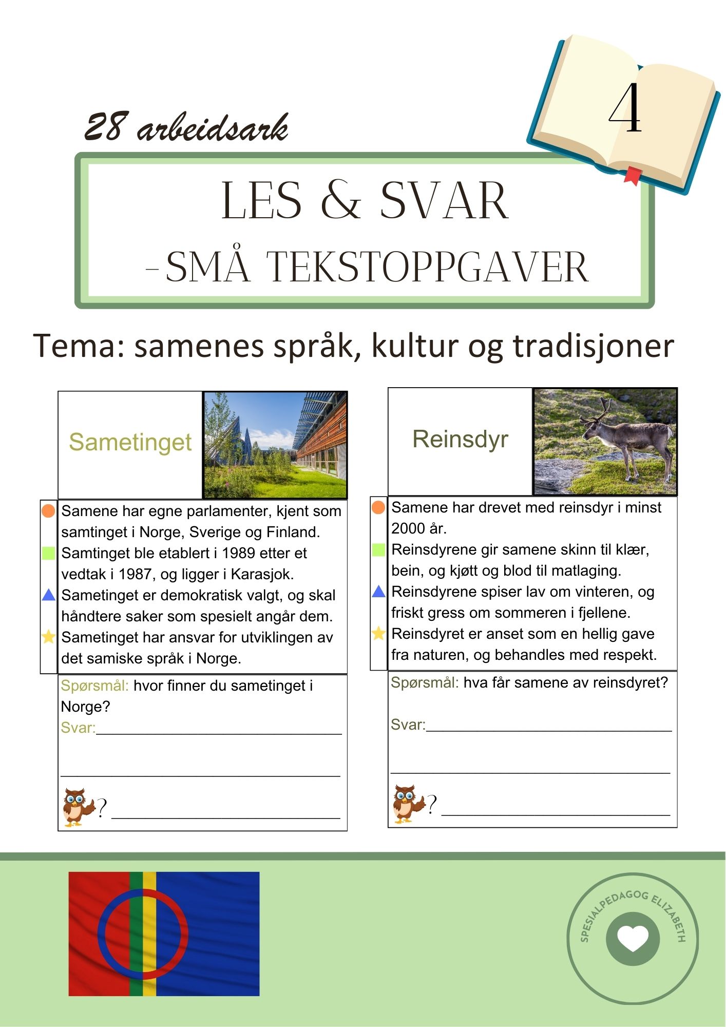 Les og svar - små tekstsoppgaver 4 - samenes språk, kultur og tradisjoner