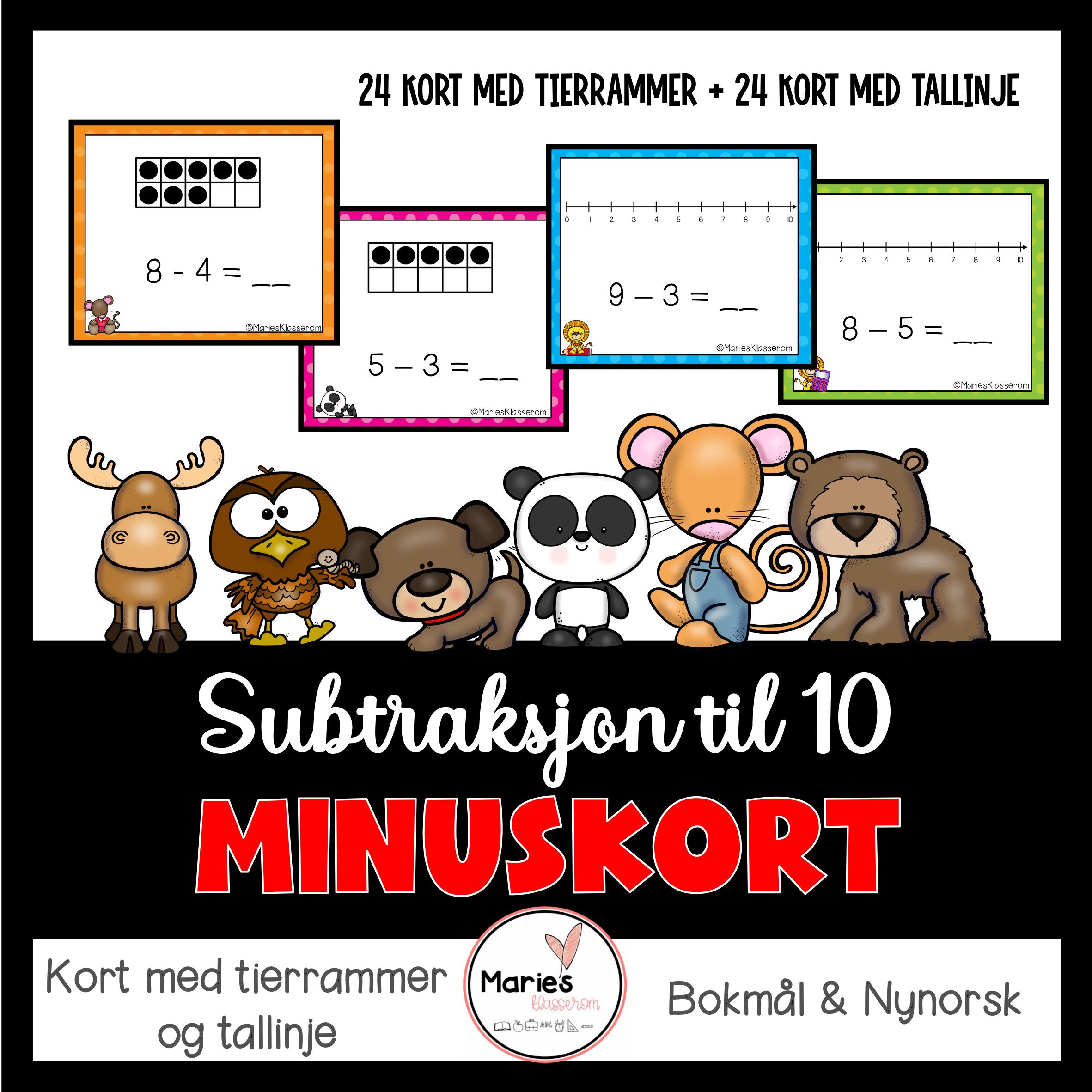 MINUSKORT med tierrammer og tallinje