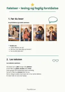 Arbeidsark følelser - lesing og faglig forståelse