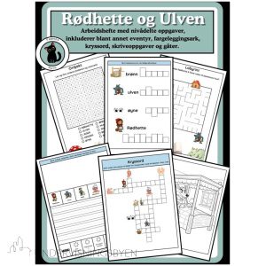 Arbeidshefte med eventyret Rødhette og Ulven