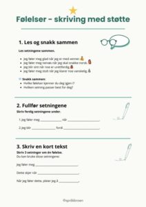 Arbeidsark følelser - skriv kort