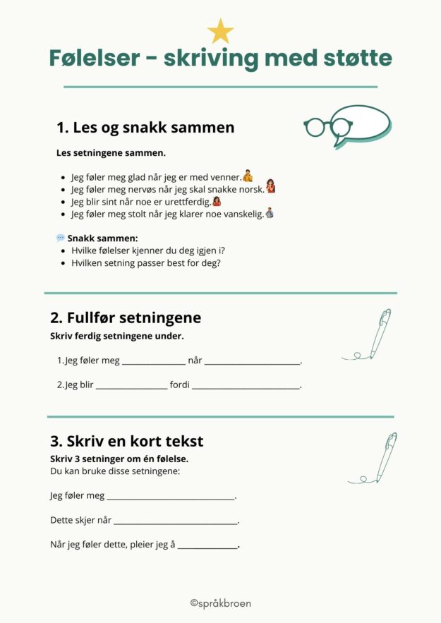 Arbeidsark følelser - skriv kort