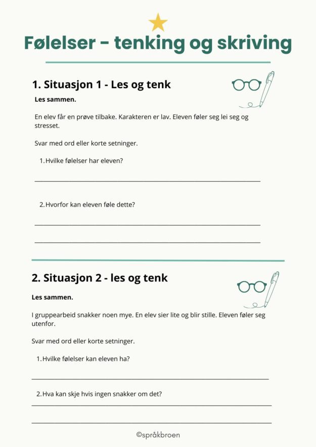 Arbeidsark følelser - tenking og skriving