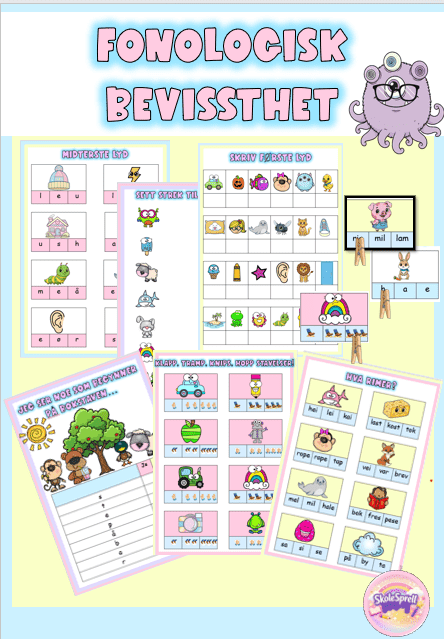 Fonologisk bevissthet (lytt ut lyder, stavelser, rim m.m)