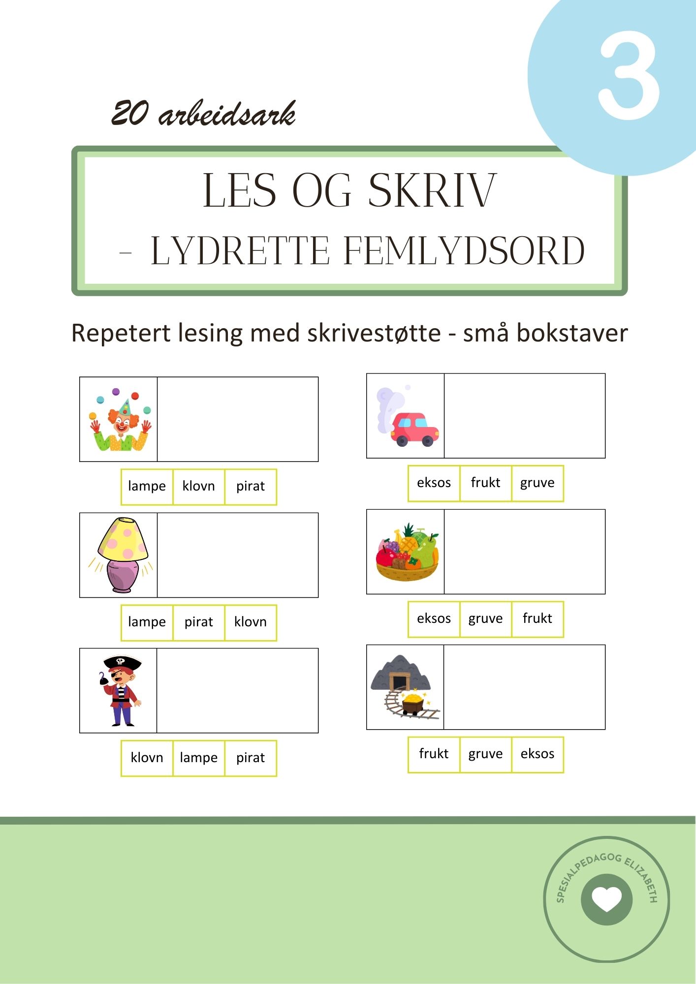 SAMLEPAKKE - les og skriv m/ 2-,3-,4- og 5 lyds lydrette ord - Bilde 19