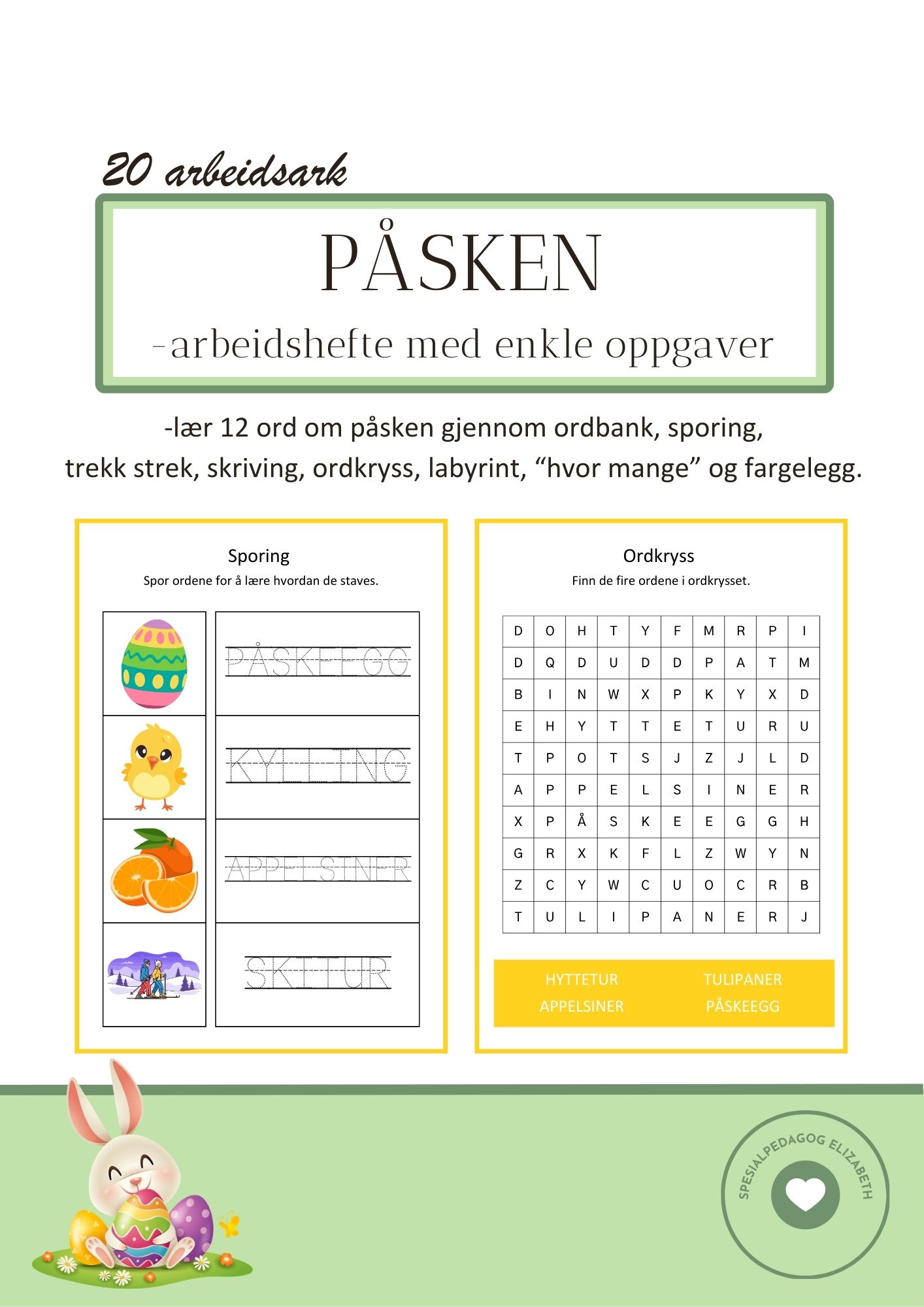 Påsken - arbeidshefte med enkle oppgaver