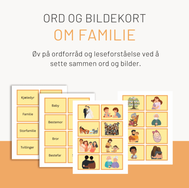 Ord og bildekort om familie (ordforråd og leseforståelse)