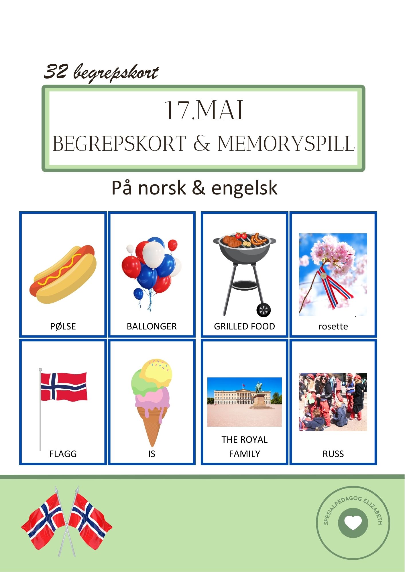 17.mai - begrepskort & memorykort