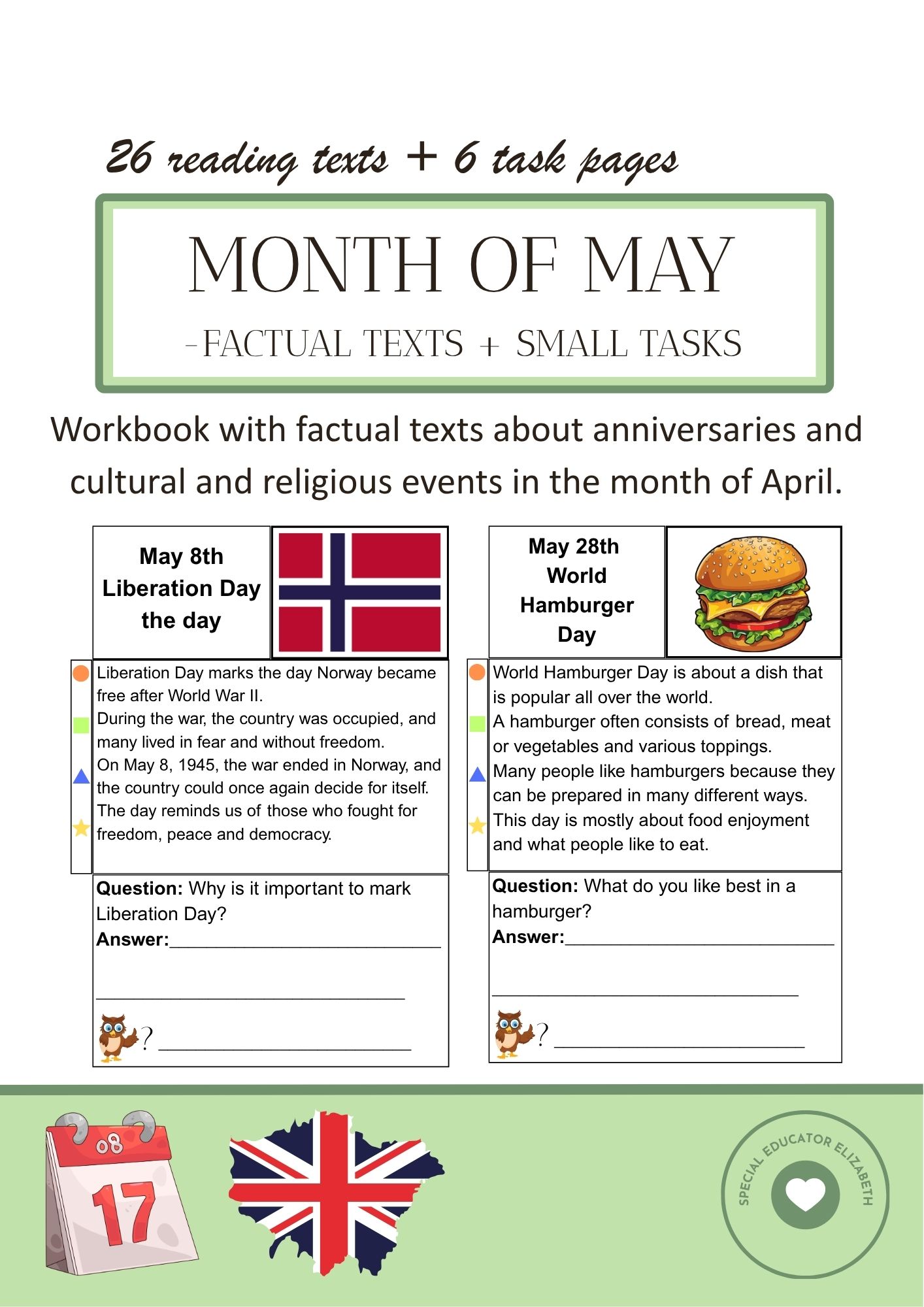 Month of may - factual texts + smal task about anniversaries and cultural and religious events