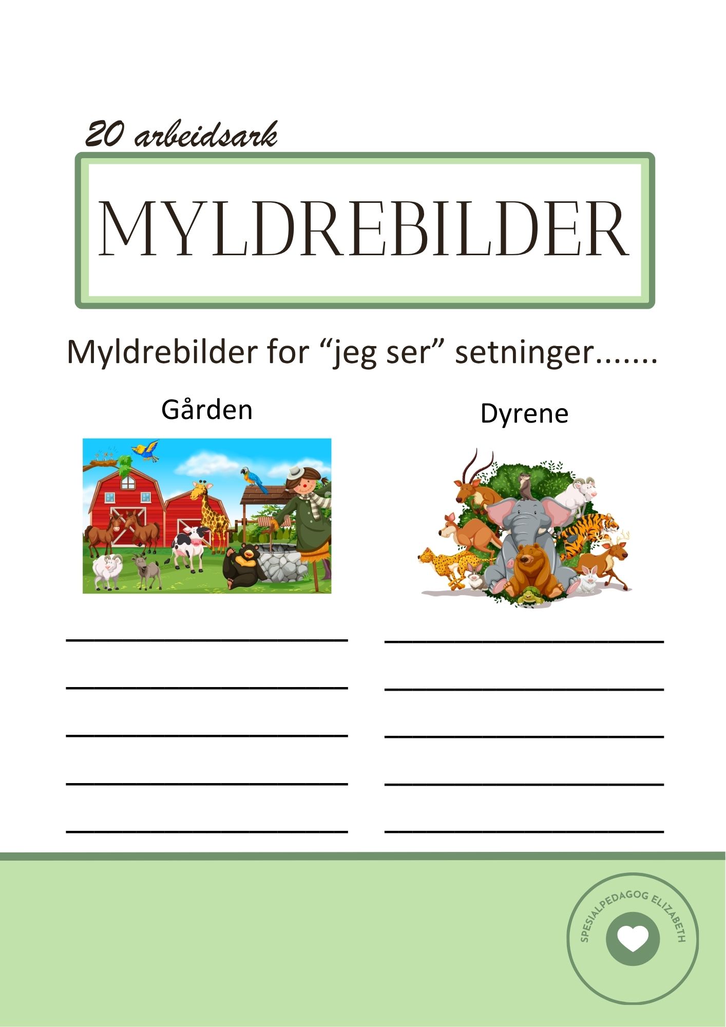 20 sider med myldrebilder for å skrive "jeg ser" setninger
