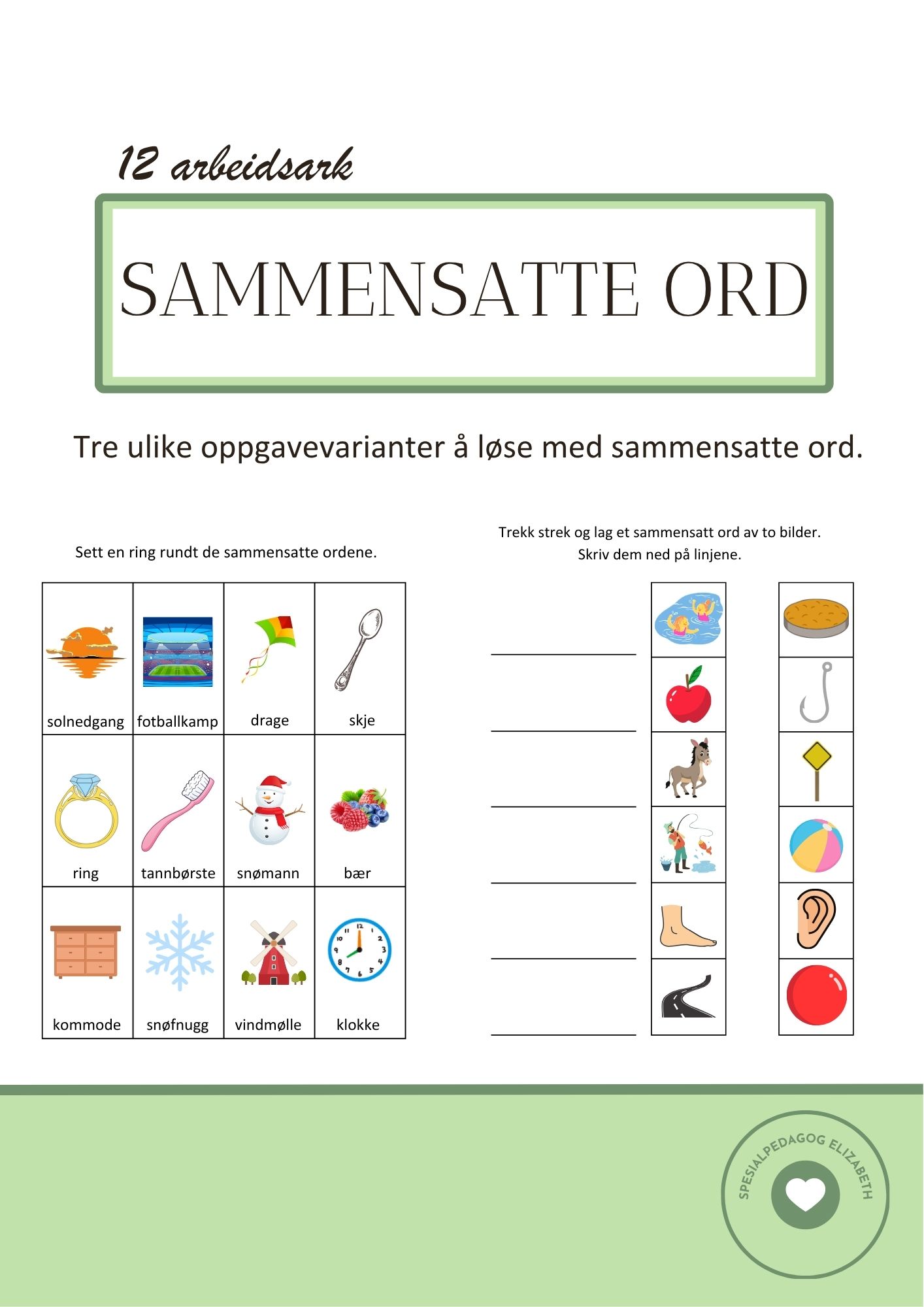 Sammensatte ord - 12 arbeidsark
