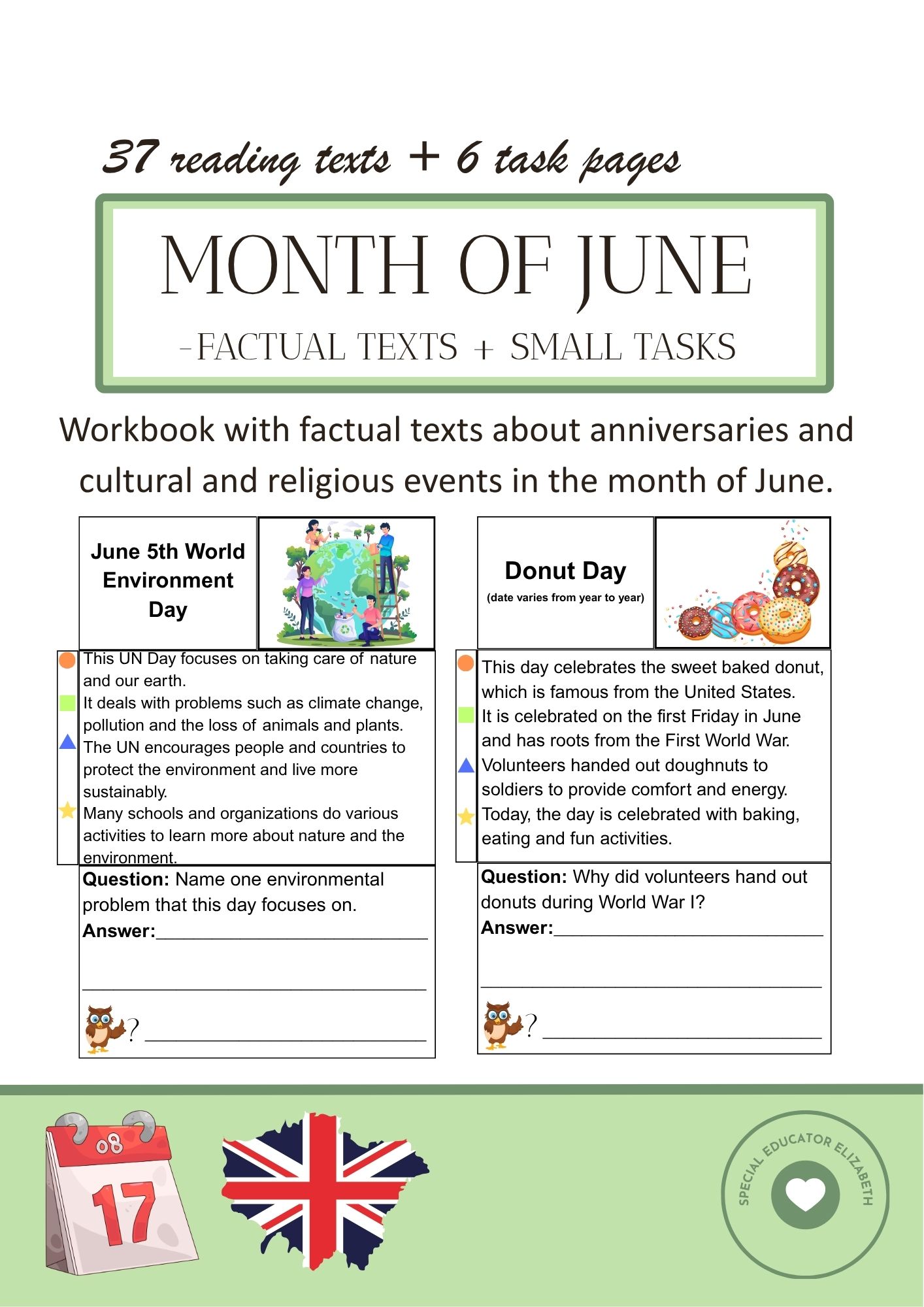 Month of June- factual texts + smal task about anniversaries and cultural and religious events