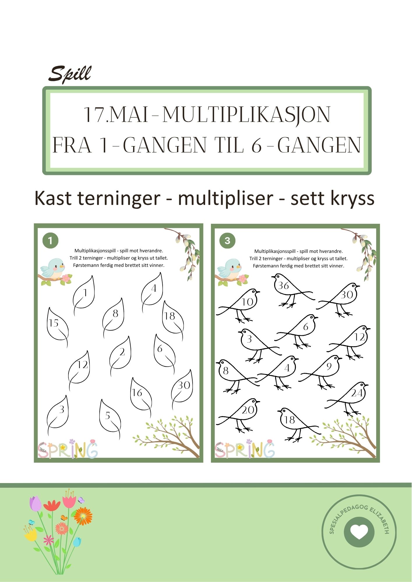 Vår - multiplikasjon med 1- til 6 gangen