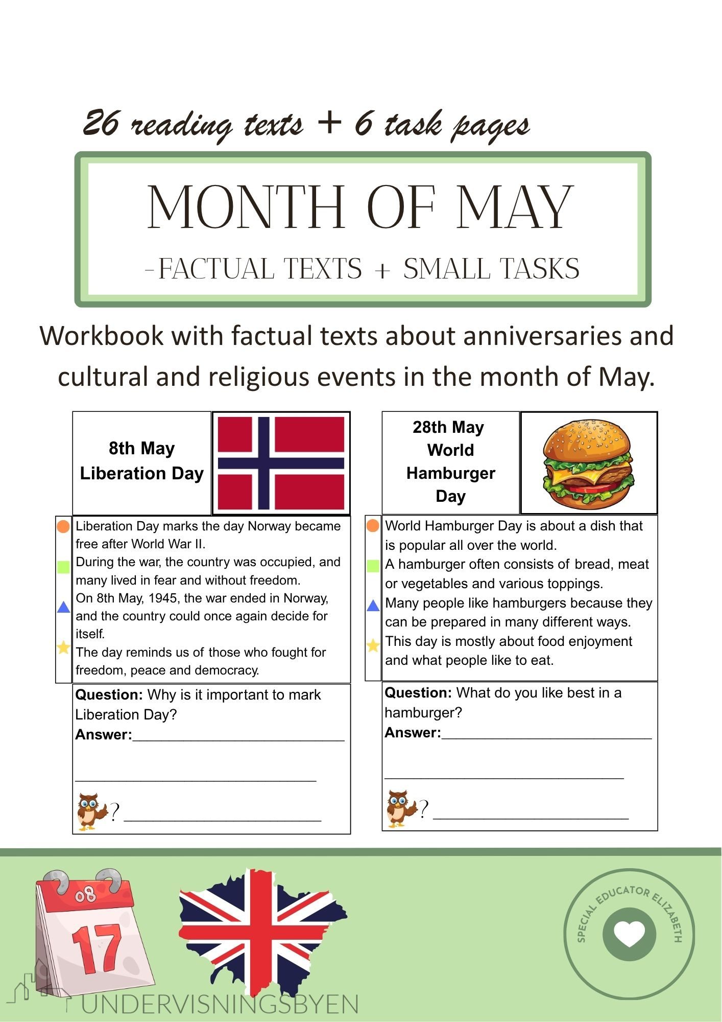 Month of may - factual texts + smal task about anniversaries and cultural and religious events