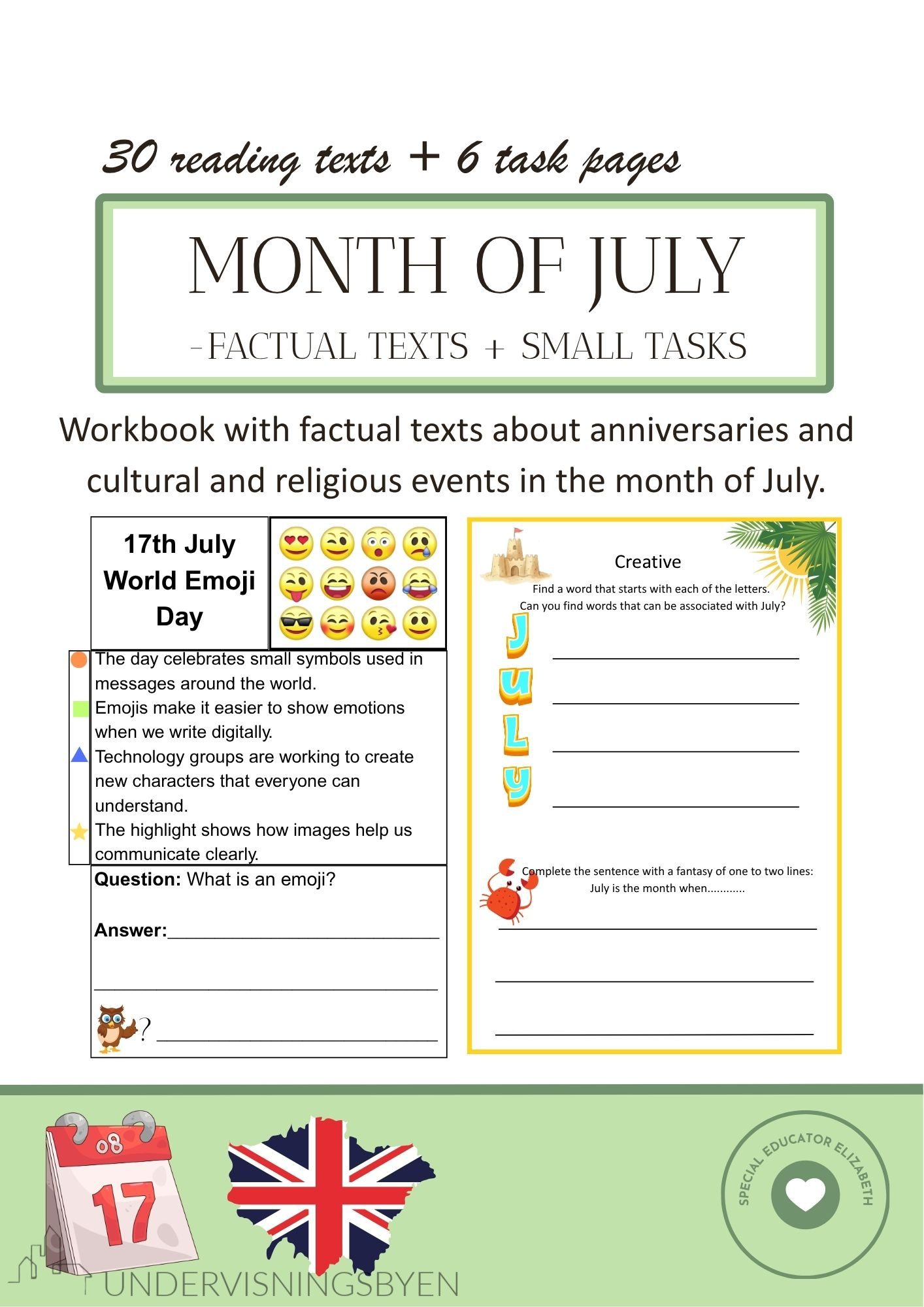 Month of July- factual texts + smal task about anniversaries and cultural and religious events