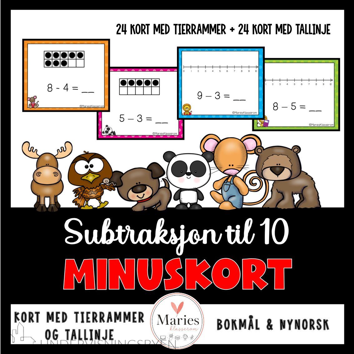 MINUSKORT med tierrammer og tallinje