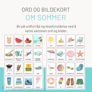 Ordkort og dominospill om sommer